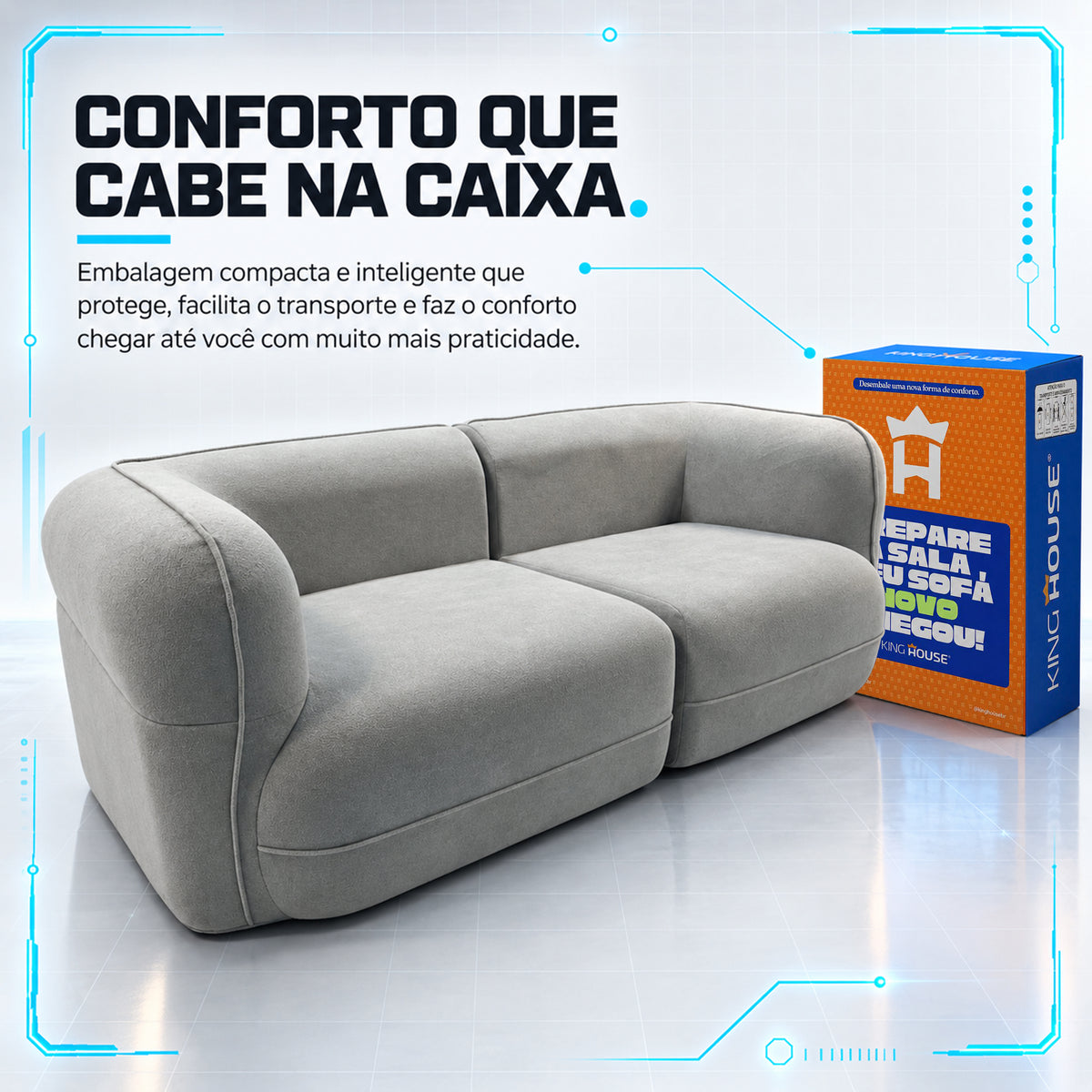 Sofá Orgânico Aura Espuma á Vácuo 2,00m Bouclê Cinza