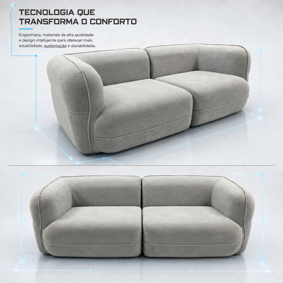 Sofá Orgânico Aura Espuma á Vácuo 2,00m Bouclê Cinza