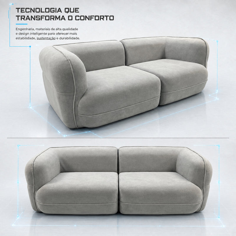 Sofá Orgânico Aura Espuma á Vácuo 2,00m Bouclê Cinza