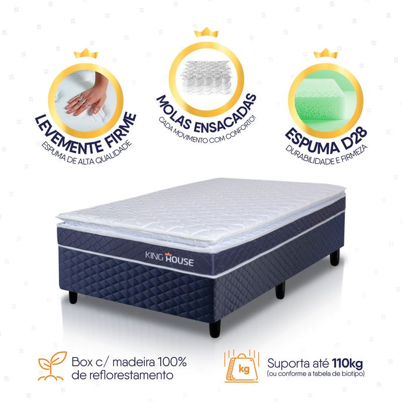 Cama Box Azul Durban Azul D28 Solteirão 96x203