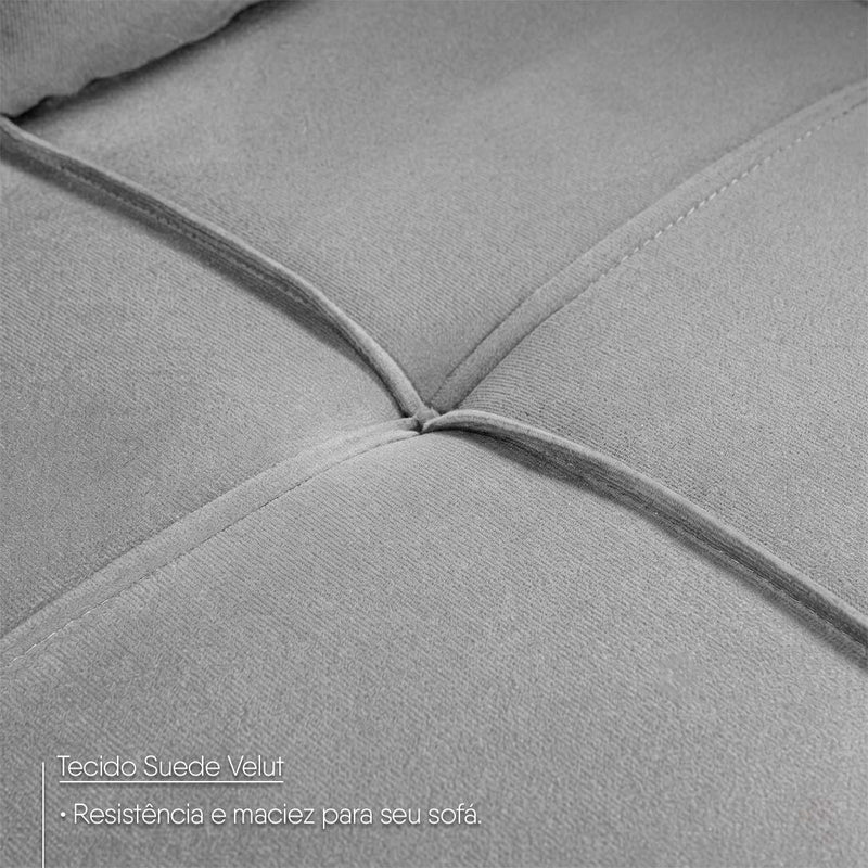Sofá de Canto com Chaise Ibarra Suede Velut Cinza