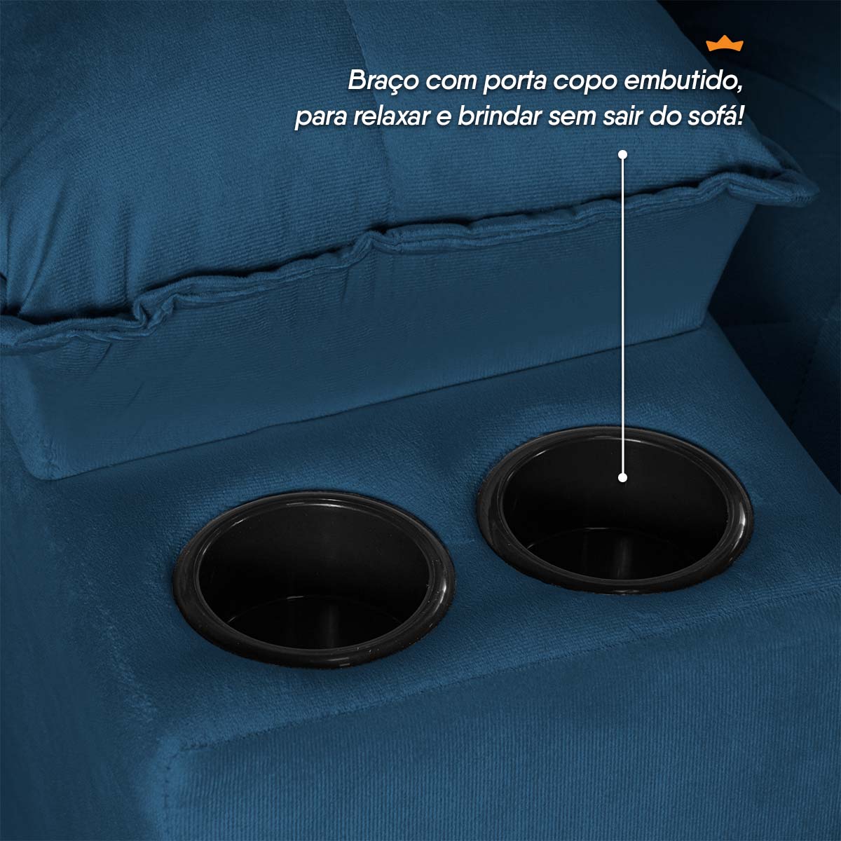 Sofá Veneza 2,40m Retrátil Reclinável Azul USB e Porta Copos