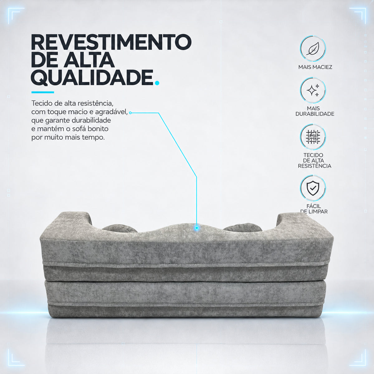 Sofá Cama Orgânico Wave Espuma á Vácuo 2,02m Cinza