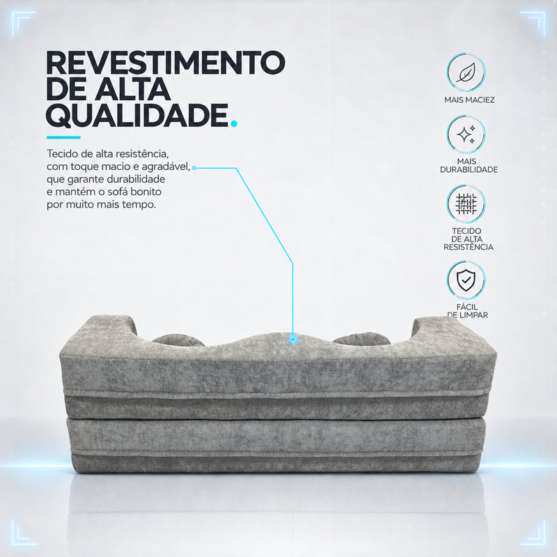 Sofá Cama Orgânico Wave Espuma á Vácuo 2,02m Cinza
