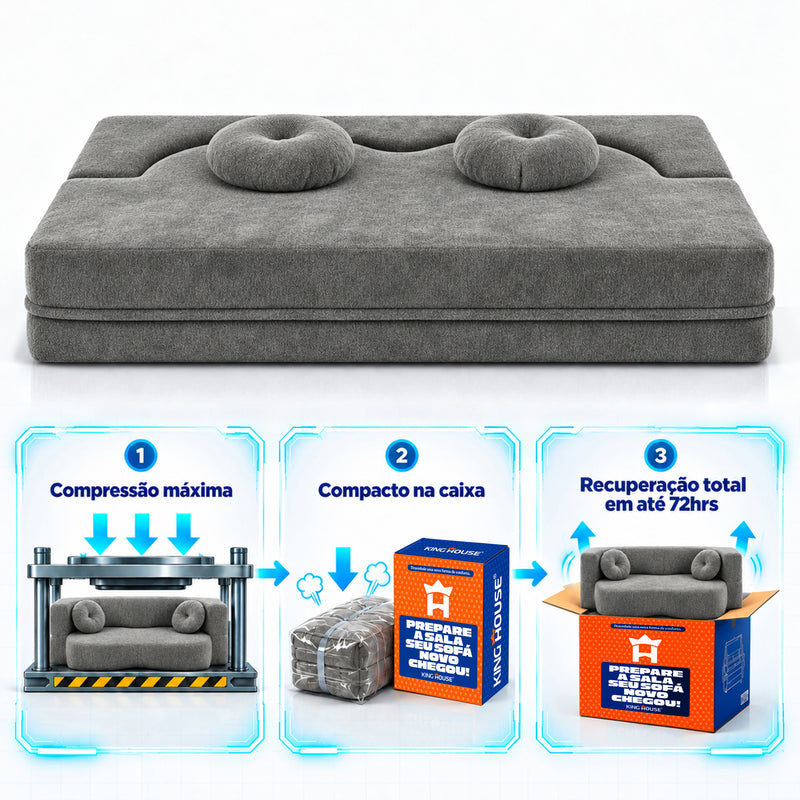 Sofá Cama Orgânico Wave Espuma á Vácuo 2,02m Cinza