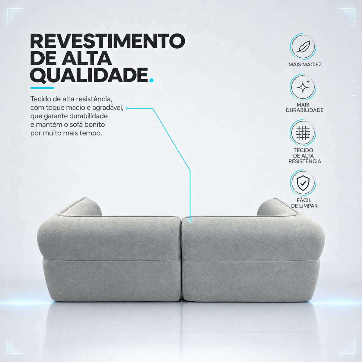 Sofá Orgânico Aura Espuma á Vácuo 2,00m Bouclê Cinza