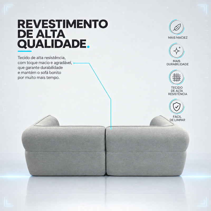 Sofá Orgânico Aura Espuma á Vácuo 2,00m Bouclê Cinza