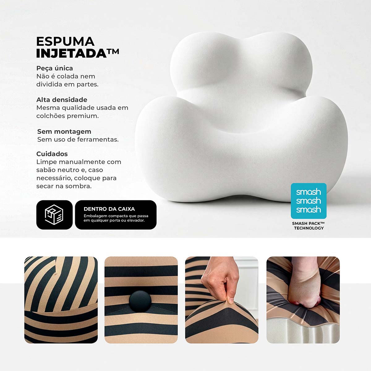 Poltrona Vortex com Puff Listrada Design Orgânico Statement Compacto na Caixa