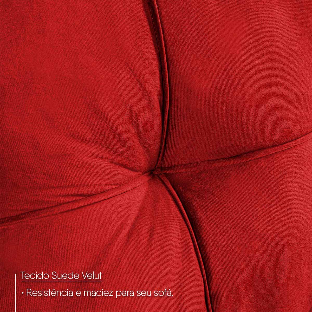 Sofá de Canto com Chaise Ibarra Suede Velut Vermelho