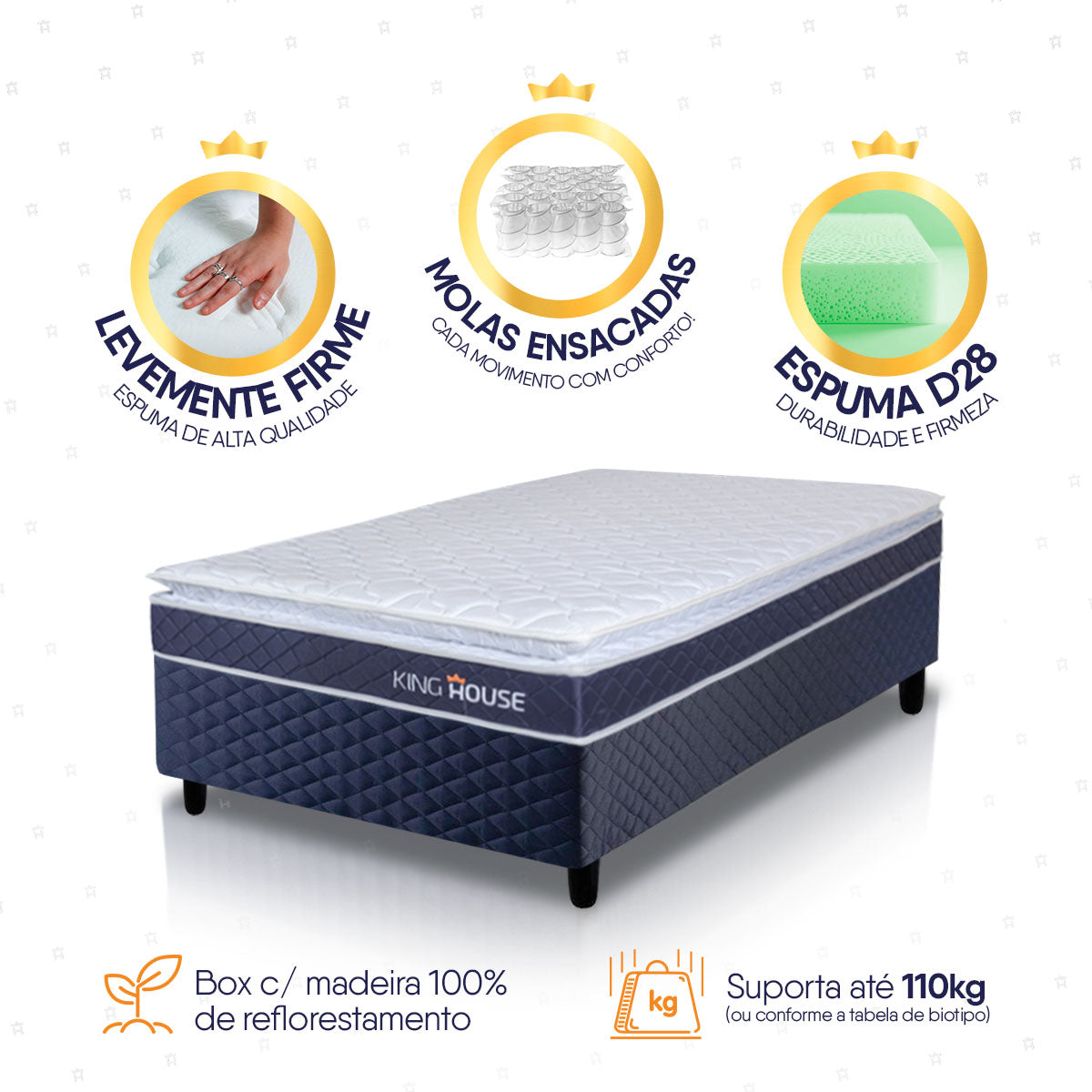 Cama Box Azul Durban Azul D28 Solteiro 88x188