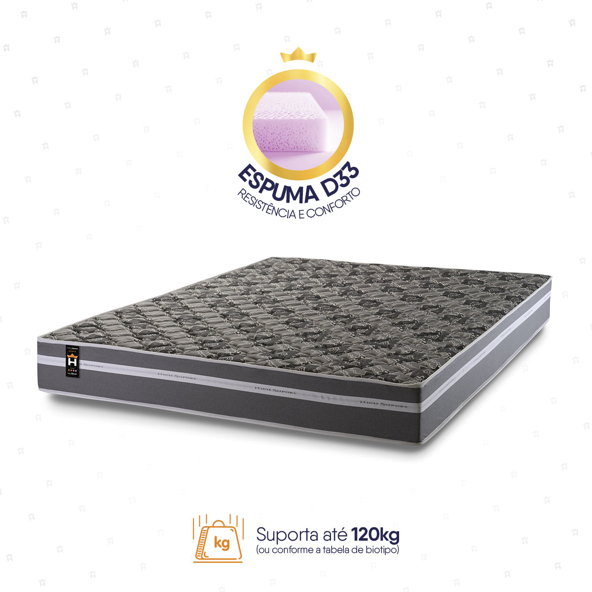 Colchão Espuma D33 Miami Casal 138x188x24 Cinza