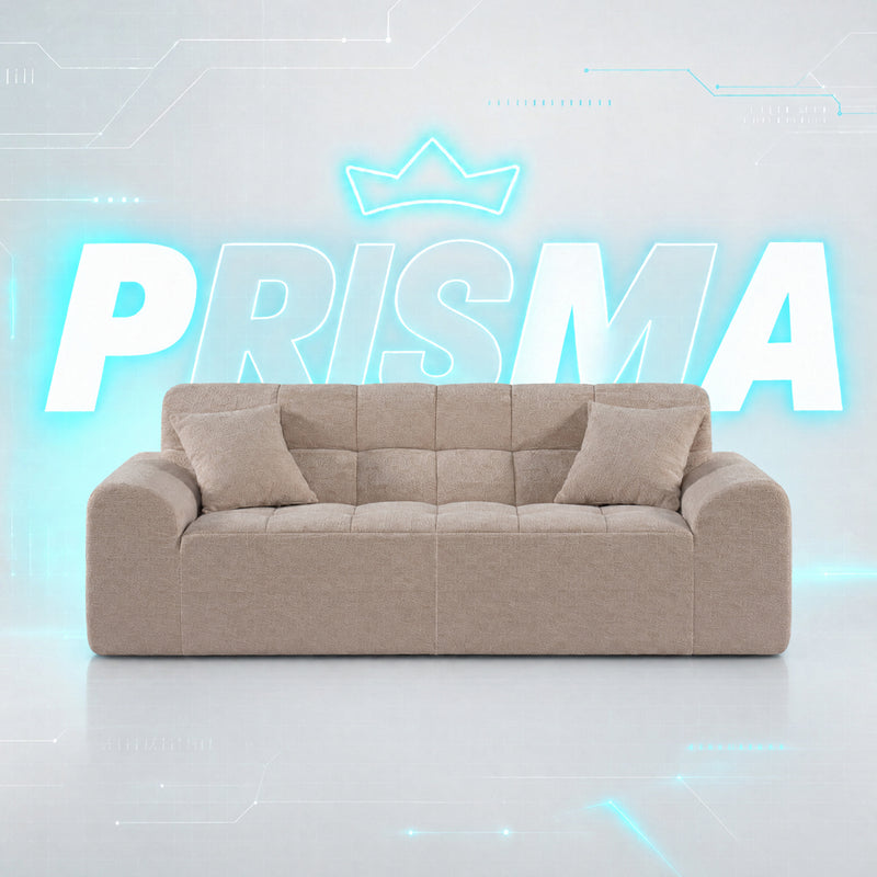 Sofá Prisma Molas Ensacadas á Vácuo 2,02m Bouclê Bege