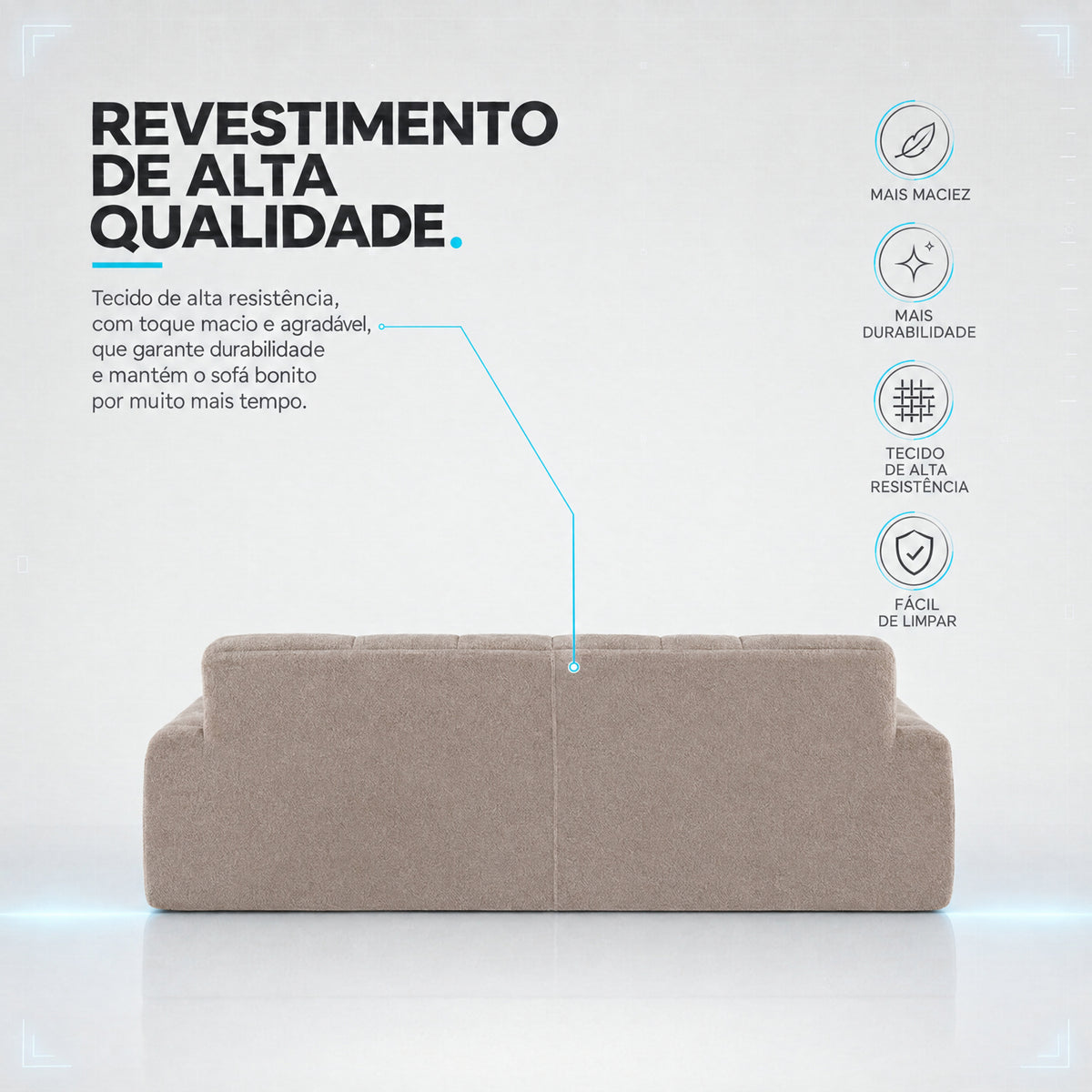 Sofá Prisma Molas Ensacadas á Vácuo 2,02m Bouclê Bege