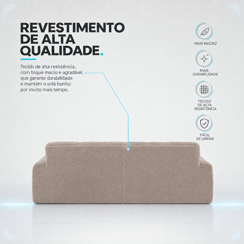 Sofá Prisma Molas Ensacadas á Vácuo 2,02m Bouclê Bege