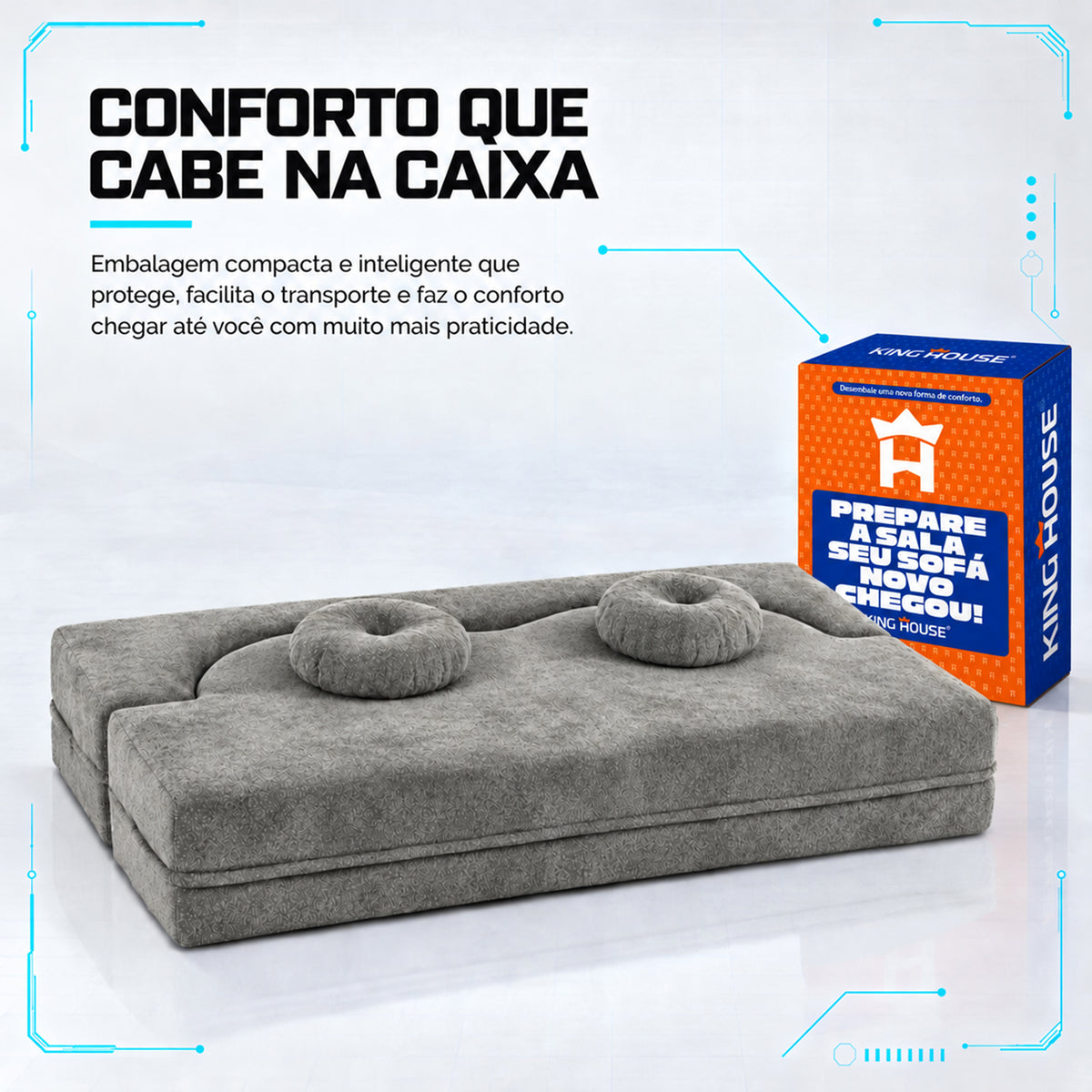 Sofá Cama Orgânico Wave Espuma á Vácuo 2,02m Cinza