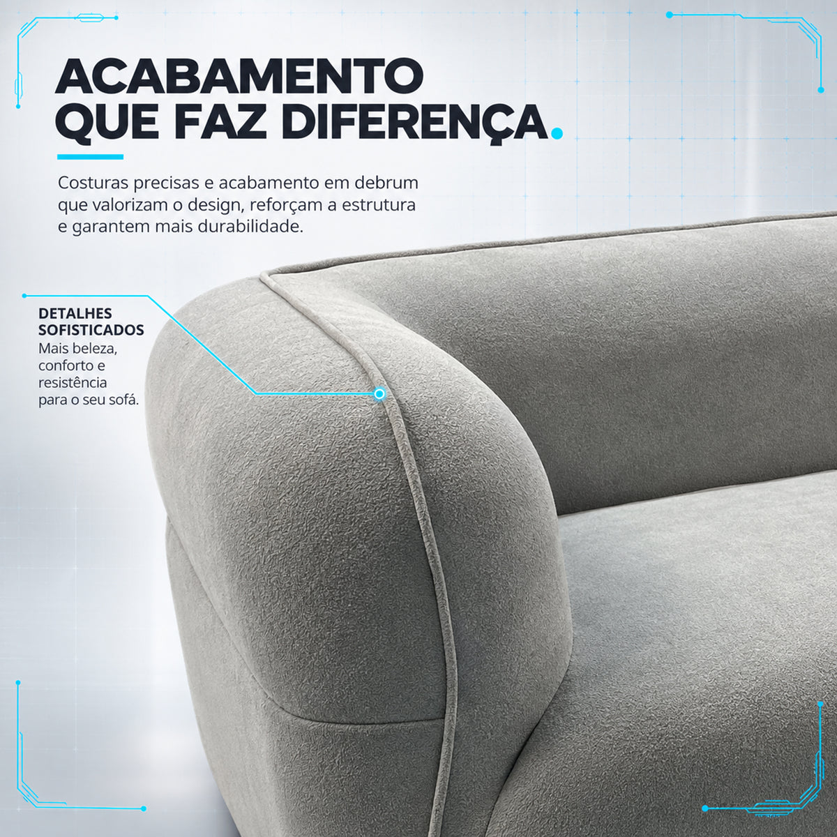 Sofá Orgânico Aura Espuma á Vácuo 2,00m Bouclê Cinza