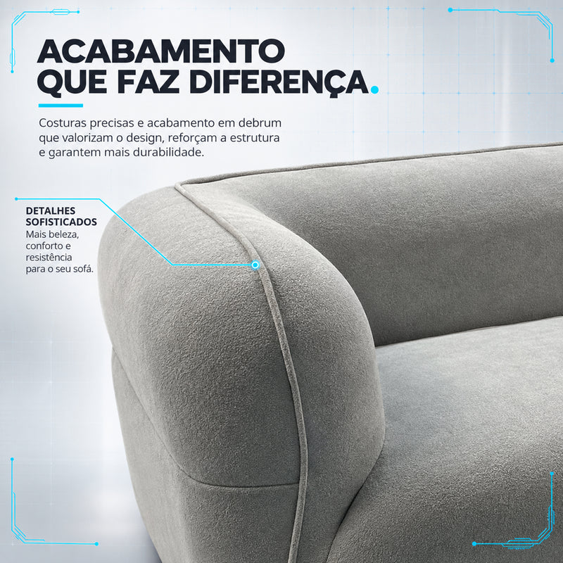 Sofá Orgânico Aura Espuma á Vácuo 2,00m Bouclê Cinza