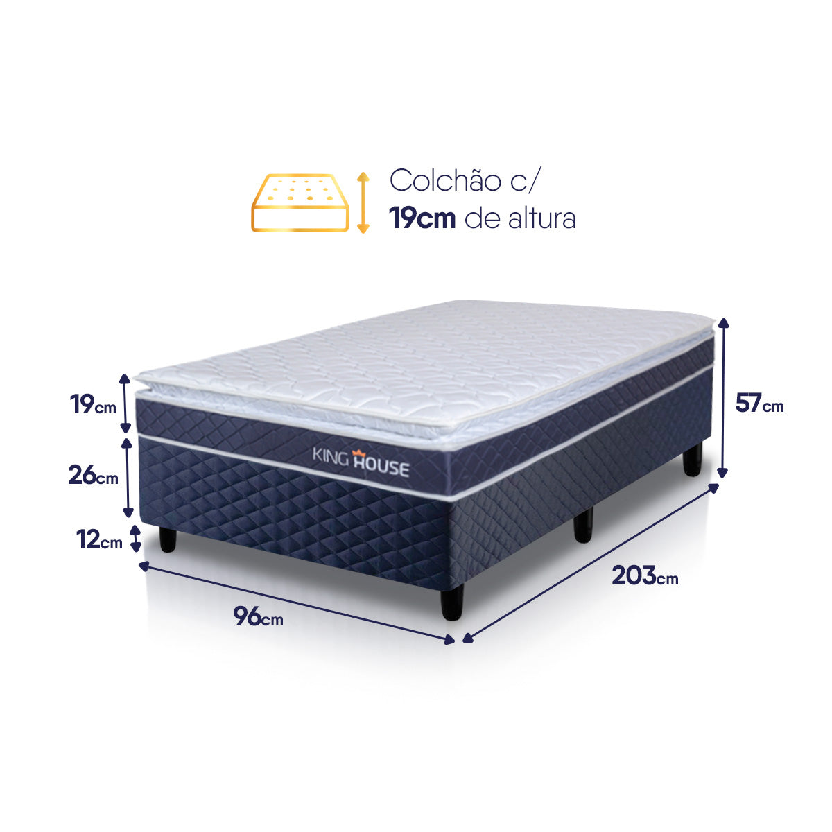 Cama Box Azul Durban Azul D28 Solteirão 96x203