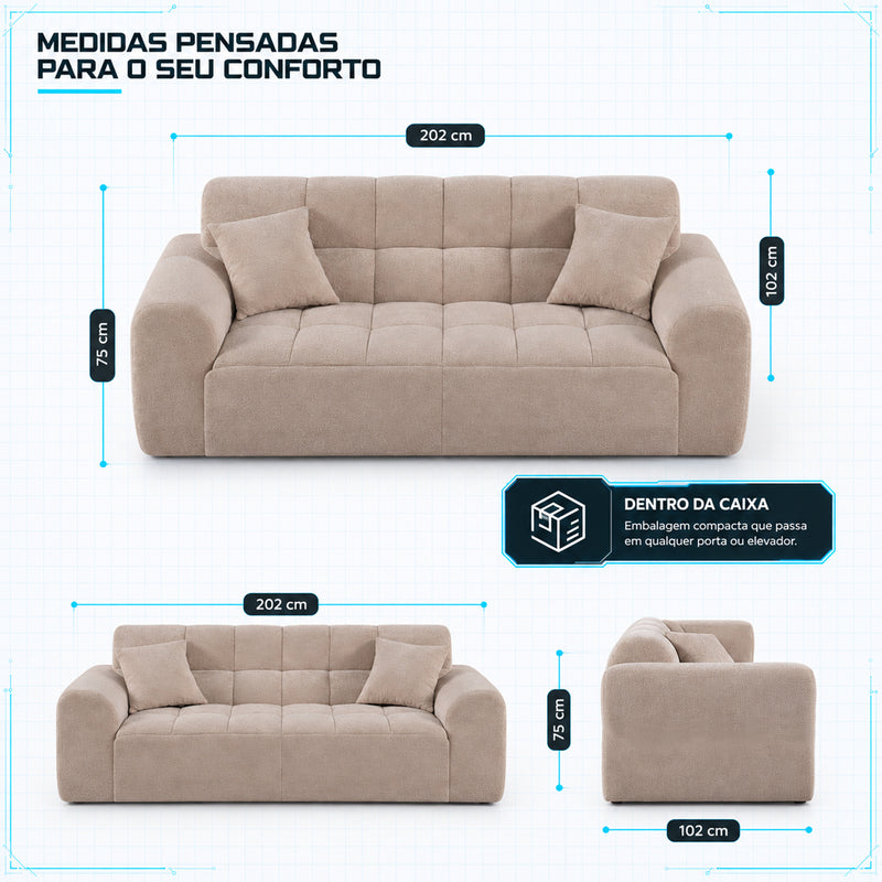 Sofá Prisma Molas Ensacadas á Vácuo 2,02m Bouclê Bege