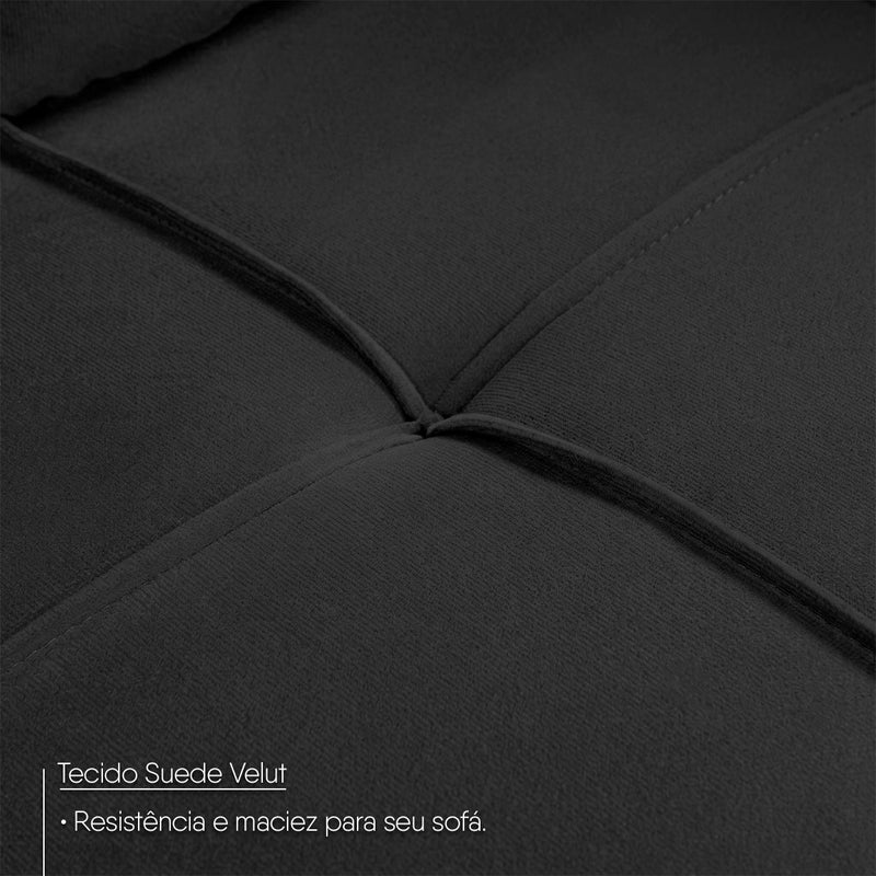 Sofá de Canto com Chaise Ibarra Suede Velut Preto