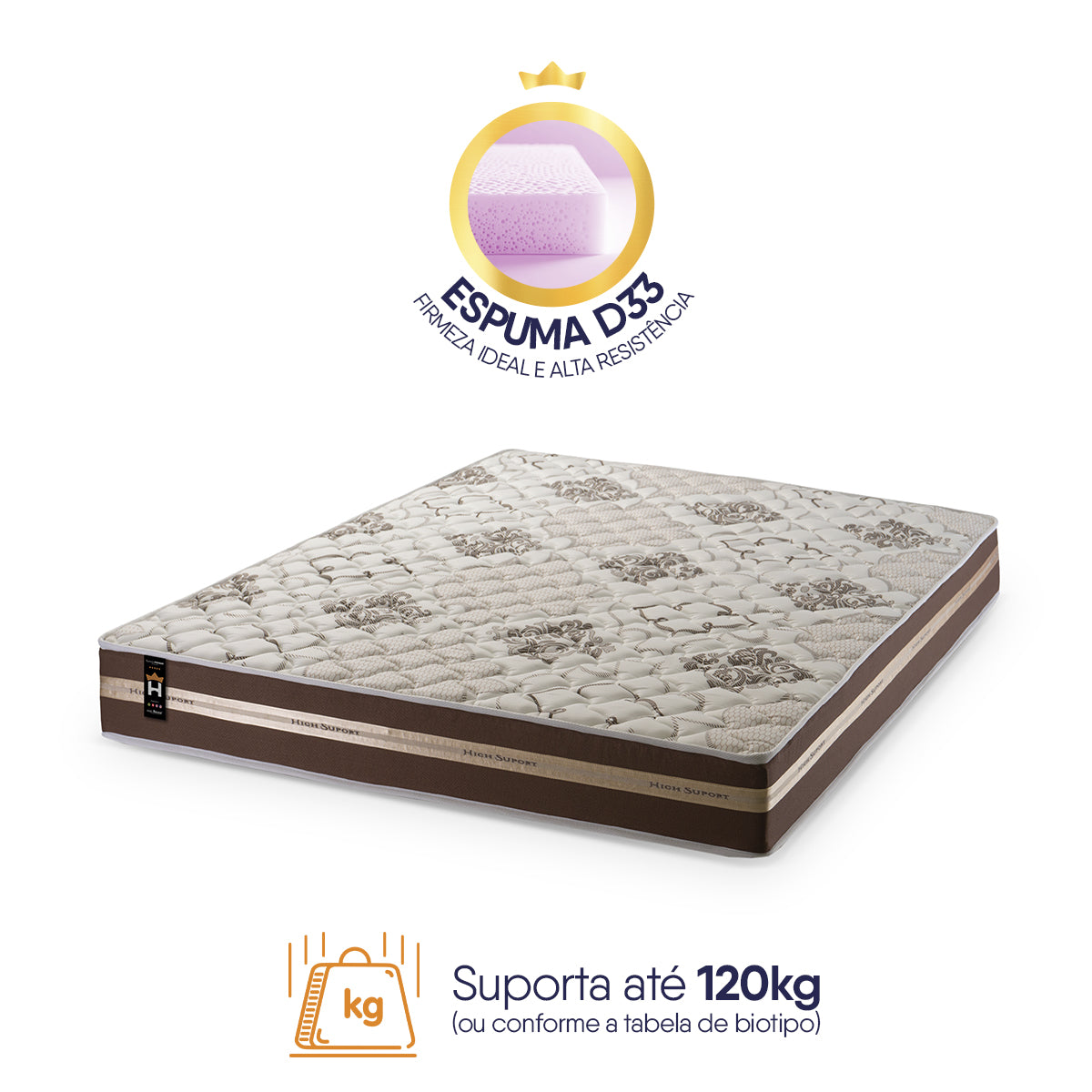 Colchão Indiana Casal Ortopédico Firme Espuma D33 Antialérgico Marrom 138x188