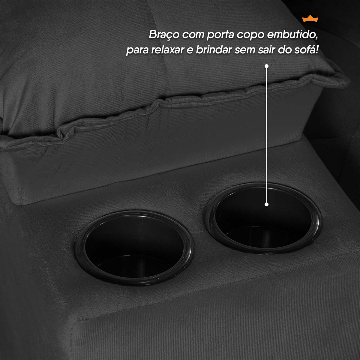 Sofá Veneza 2,40m Retrátil Reclinável Preto USB e Porta Copos