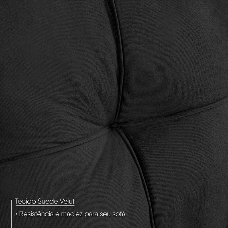 Sofá de Canto com Chaise Ibarra Suede Velut Preto