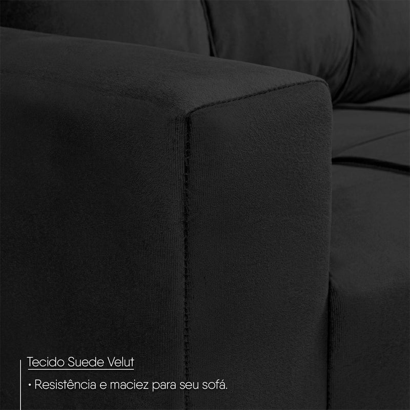 Sofá de Canto com Chaise Ibarra Suede Velut Preto