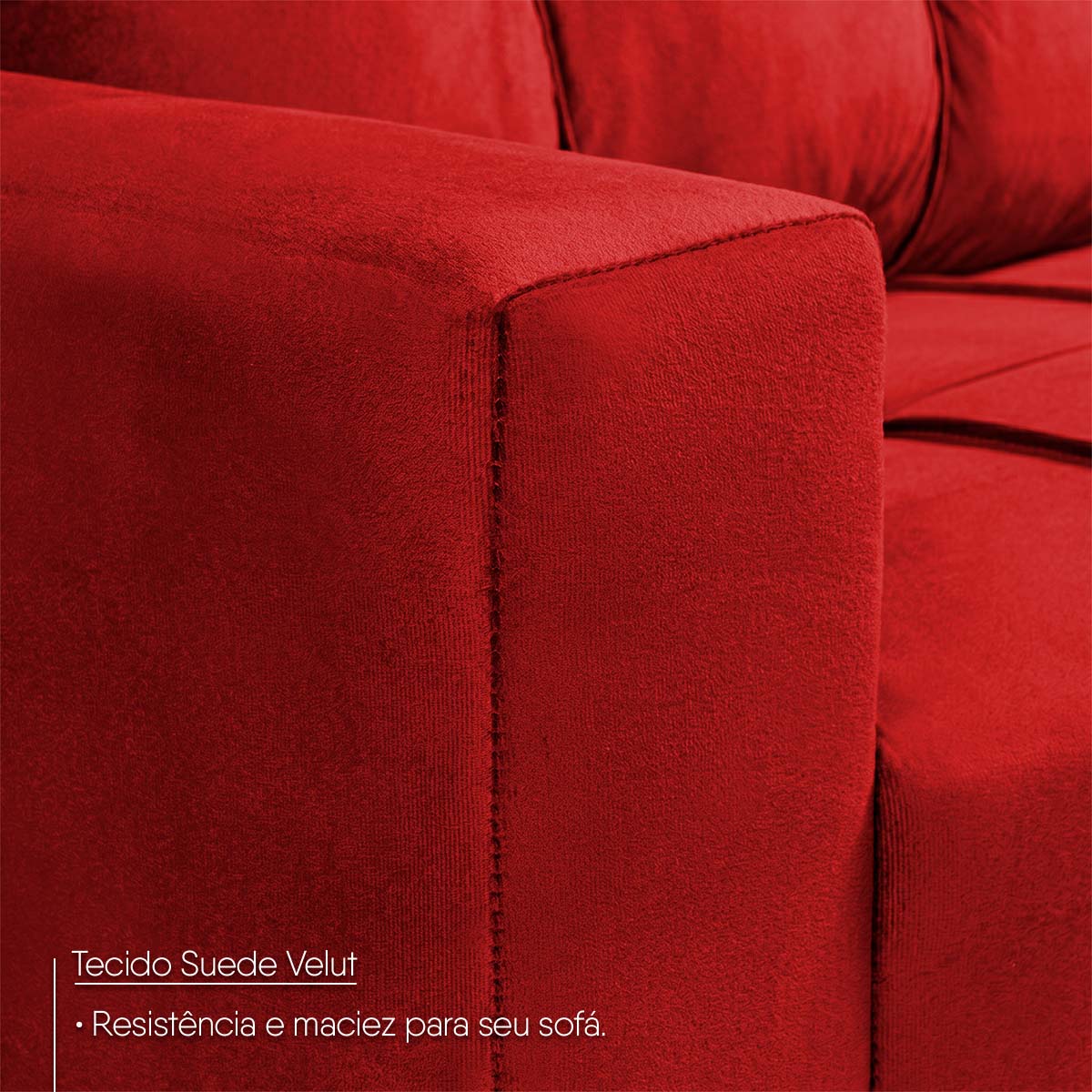 Sofá de Canto com Chaise Ibarra Suede Velut Vermelho