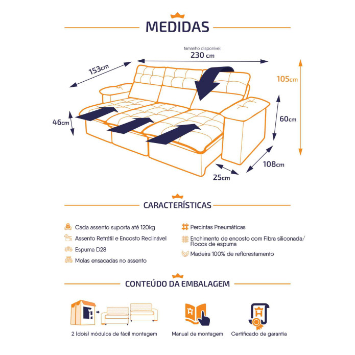 Sofá Retrátil Reclinável Verona Suede Velut Molas Ensacadas - King House