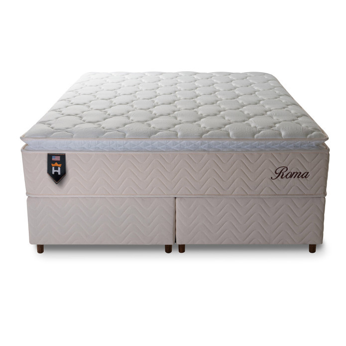 Conjunto Cama Box Queen Size Roma 158x198x71 Bege/Branco Molas Ensacadas
