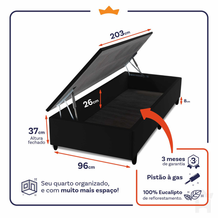 Conjunto Box Baú Atlanta Marrom 96x203x69 Espuma D45