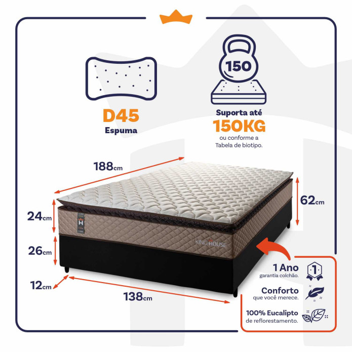 Conjunto Cama Box Espuma Atlanta Bege Casal 138x188x62