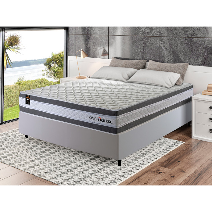 Conjunto Cama Box Molas Ensacadas Alpine Cinza Casal 138x188x65