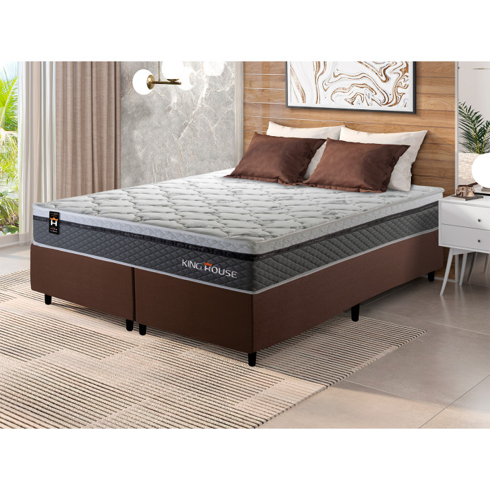 Conjunto Cama Box Molas Ensacadas Benton Cinza King 193x203x71