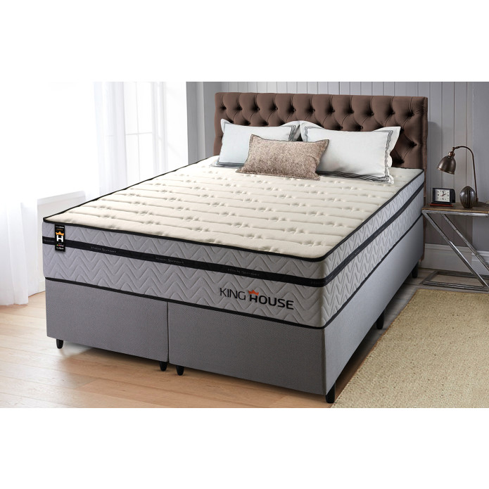 Conjunto Cama Box Molas Ensacadas Preston Cinza King 193x203x71