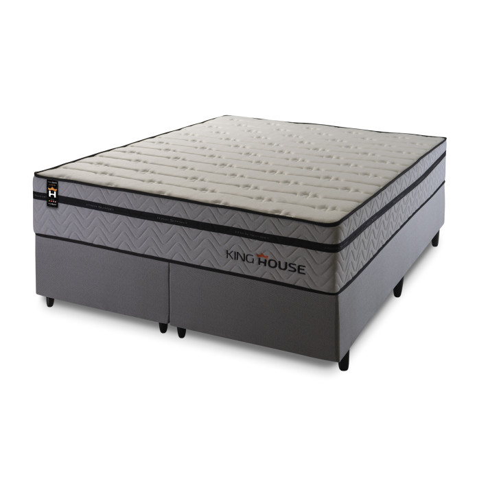 Conjunto Cama Box Molas Ensacadas Preston Cinza King 193x203x71
