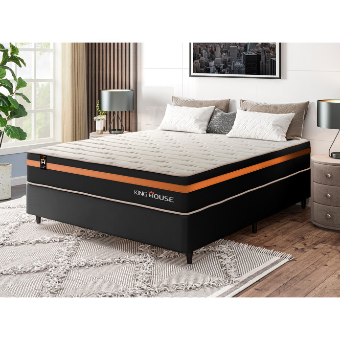 Conjunto Cama Box Molas Ensacadas Sirius Preto Casal 138x188x65