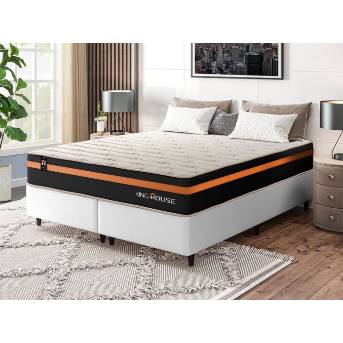 Conjunto Cama Box Molas Ensacadas Sirius Preto Queen 158x198x65