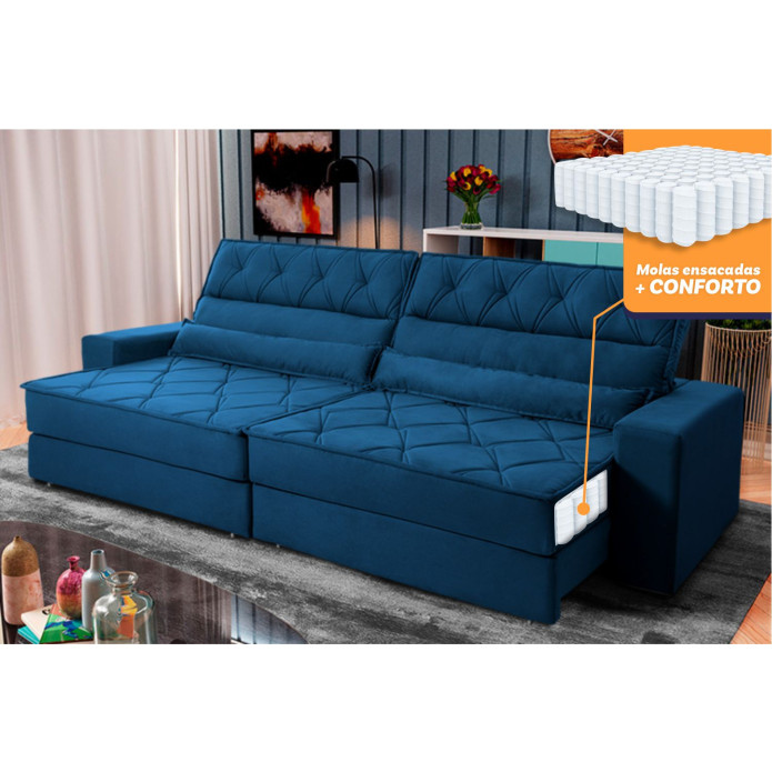 Sofá Retrátil Reclinável Albany Suede Velut c/ Molas Ensacadas - King House