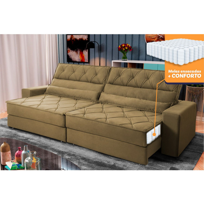 Sofá Retrátil Reclinável Albany Suede Velut c/ Molas Ensacadas - King House
