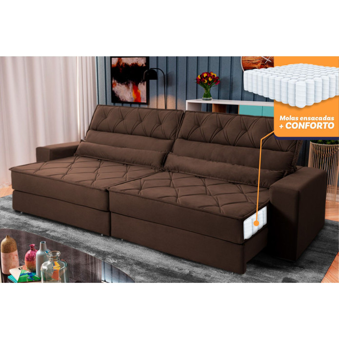 Sofá Retrátil Reclinável Albany Suede Velut c/ Molas Ensacadas - King House