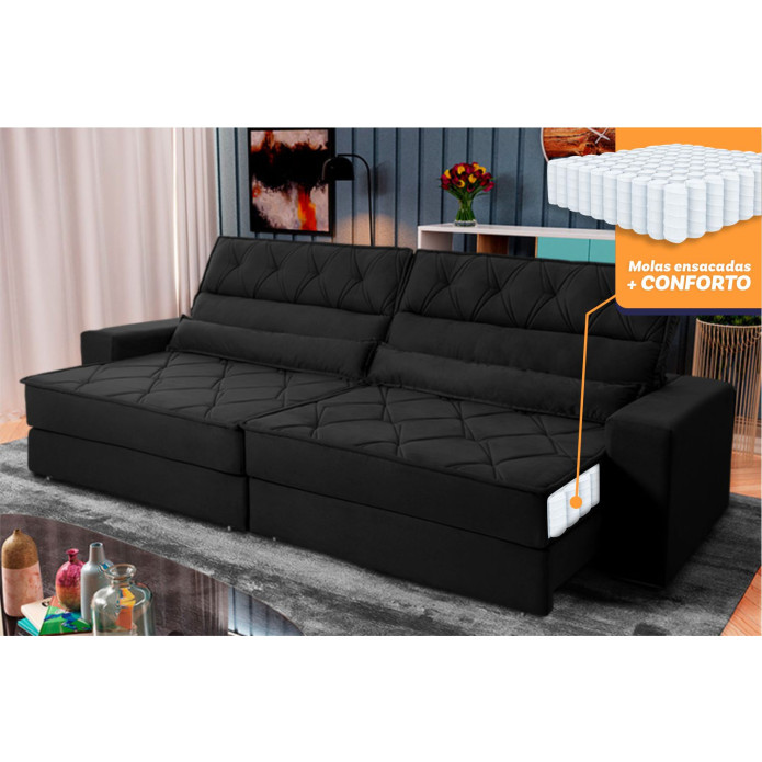 Sofá Retrátil Reclinável Albany Suede Velut c/ Molas Ensacadas - King House