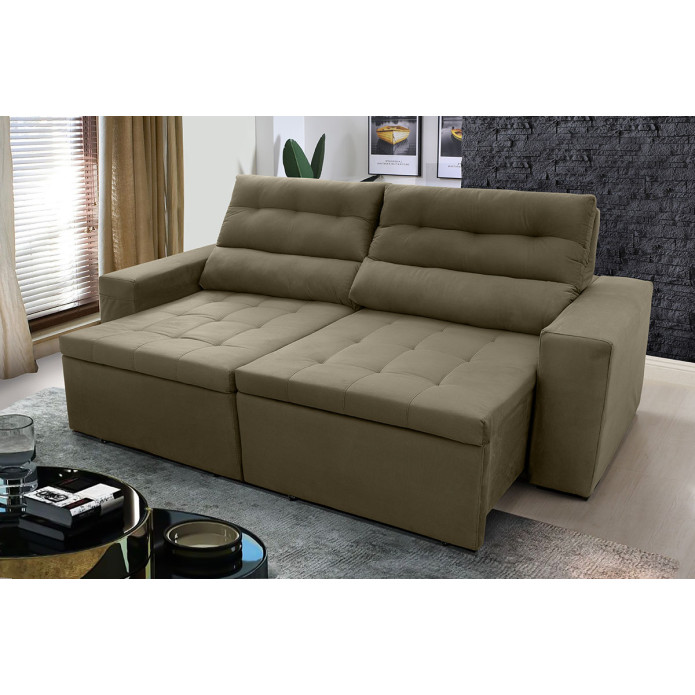 Sofá Retrátil Reclinável Arizona Suede Velut Molas no Assento - King House