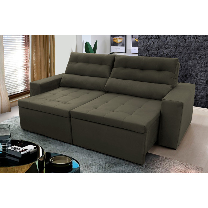 Sofá Retrátil Reclinável Arizona Suede Velut Molas no Assento - King House