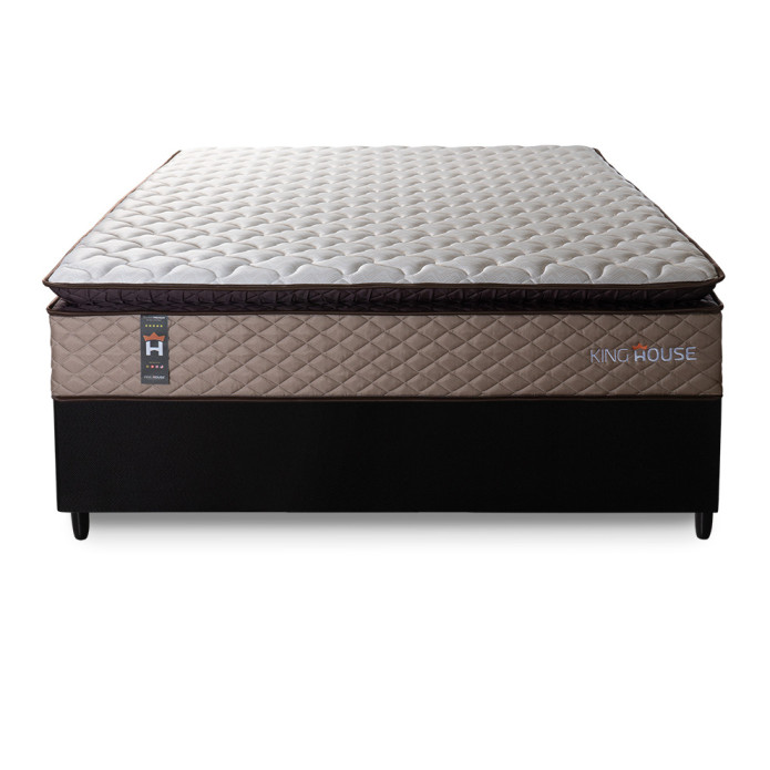 Conjunto Cama Box Espuma Atlanta Bege Casal 138x188x62