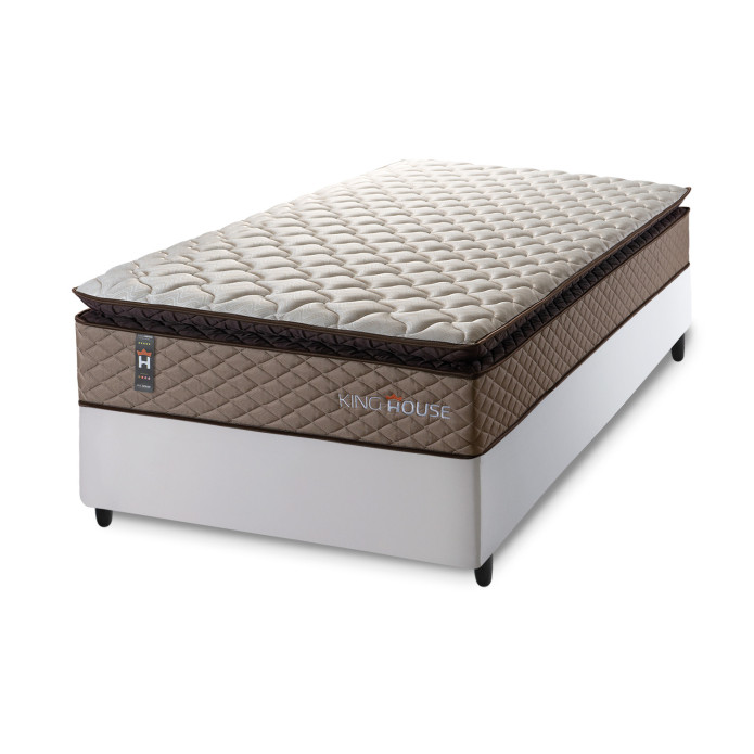 Conjunto Cama Box Espuma Atlanta Bege Solteiro 88x188x62