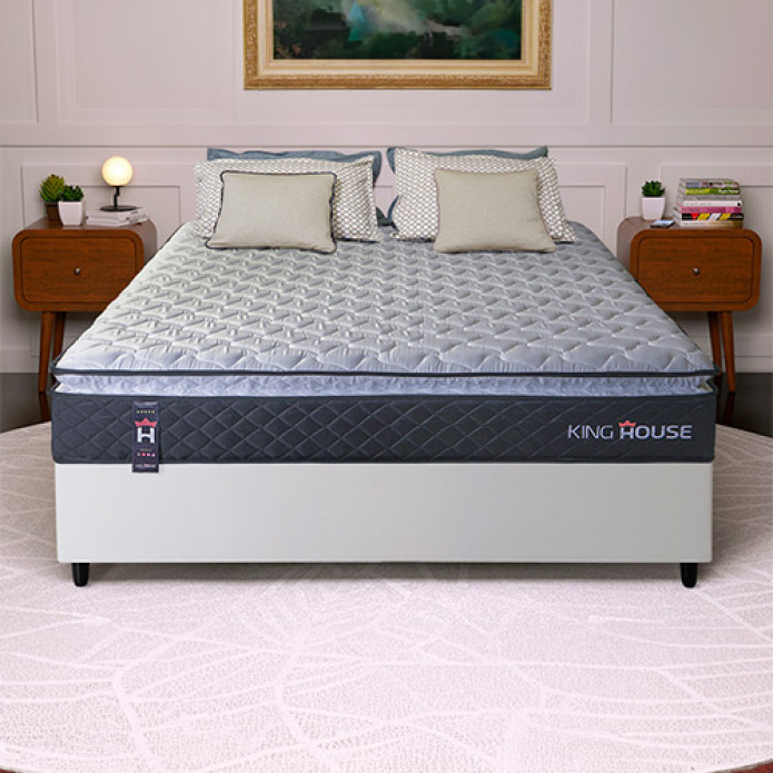 Conjunto Cama Box Casal Dakota Preto 138x188x57 Espuma D33