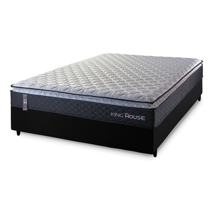 Conjunto Cama Box Casal Dakota Preto 138x188x57 Espuma D33