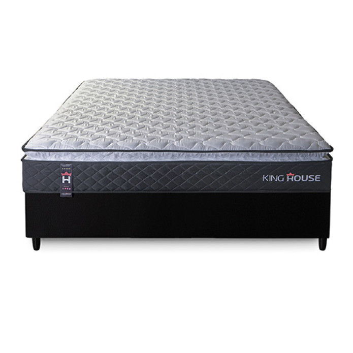 Conjunto Cama Box Casal Dakota Preto 138x188x57 Espuma D33